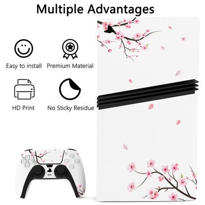 PlayVital PS5 Pro Skin Full Set - Protective Vinyl Decal, Falling Cherry Blossom, for Console, Controller, Headset, Charging Station