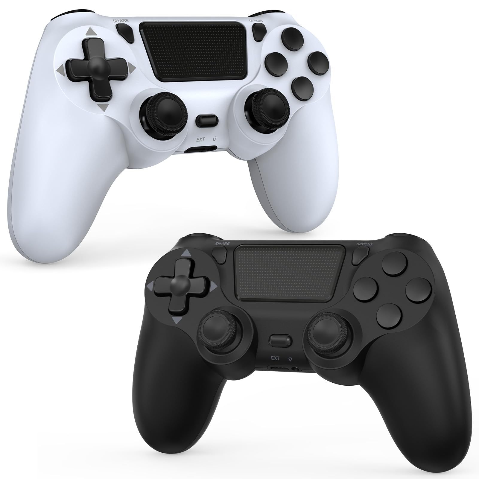 NBXEW 2 Pack Wireless Controller for PS4/Slim/Pro - Hyper-Sensitive 360 Sticks  Pressure Buttons  Ergonomic Comfort Grip  Dual Vibration  20+ Hour Battery  Includes 2 USB-C Cables  Black & White