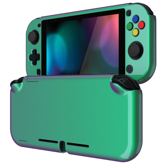 eXtremeRate PlayVital Glossy Chameleon Green Purple Protective Case for Nintendo Switch Lite  Hard Cover Protector for Nintendo Switch Lite - 1 x Black Border Tempered Glass Screen Protector Included