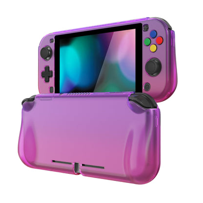 PlayVital ZealProtect Case for Nintendo Switch Lite - Ergonomic Grip, Anti-Scratch, Clear Atomic Purple Rose Red, Model PSLYP3012