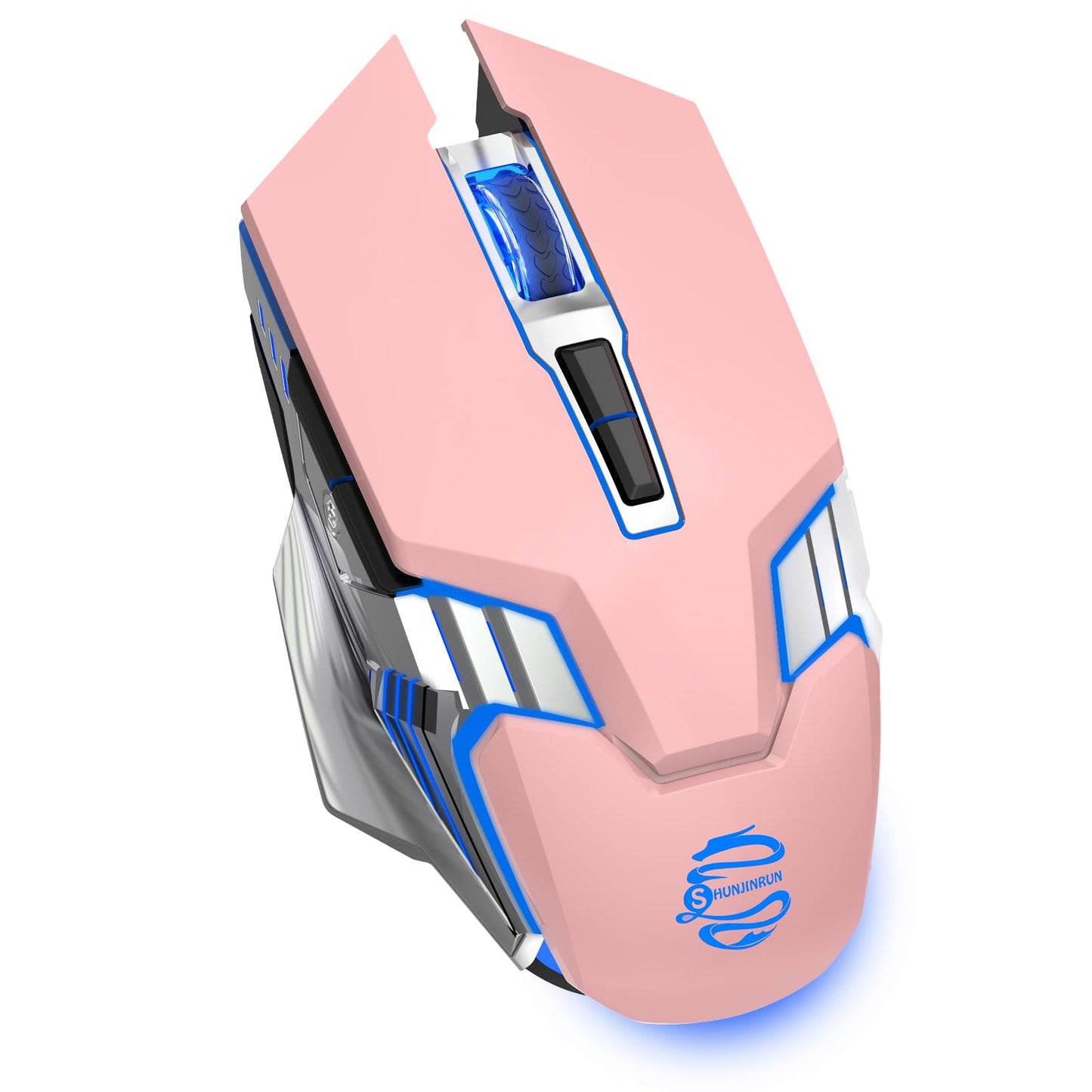 SHUNJINRUN Wireless Bluetooth Mouse, Rechargeable, Multi-Device, RGB, Pink, Model SJR343