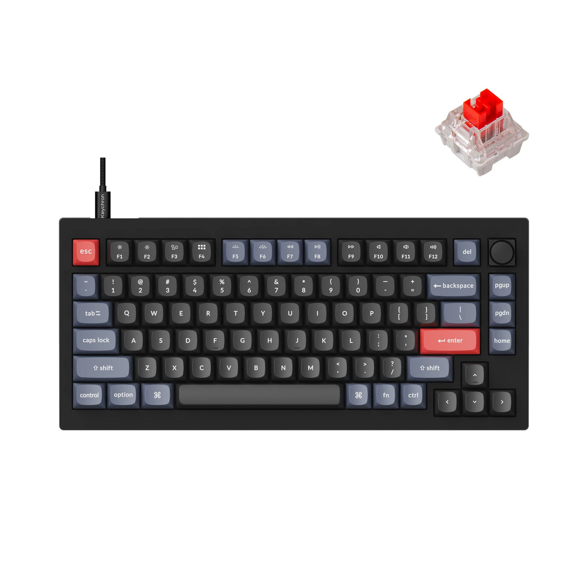 Keychron V1 75% Wired Mechanical Keyboard  QMK/VIA Programmable  Hot-swappable Red Switches  Compatible with Mac Windows Linux - Carbon Black