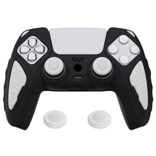 PlayVital Knight Edition Black & White Two Tone Anti-Slip Silicone Cover Skin for ps5 Controller  Soft Rubber Case for ps5 Wireless Controller with Thumb Grip Caps