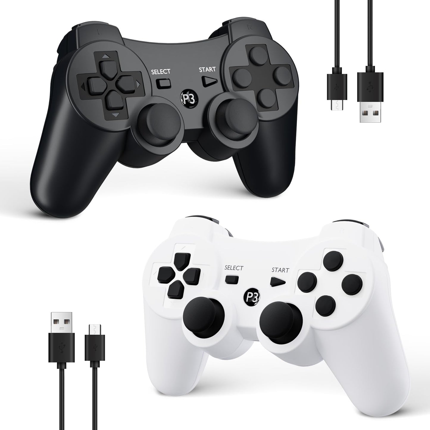 Zamia 2 Pack Wireless Controller for PS3/PC  High-Performance 6-Axis Motion Sense Double Vibration  Bluetooth  Rechargeable  Upgraded Gaming Controller for PS3