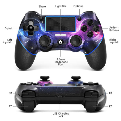AceGamer Wireless Controller for PS4 - Purple Galaxy Design, 3.5mm Audio, Turbo Function, Compatible with PS4, Slim, Pro, Windows PC