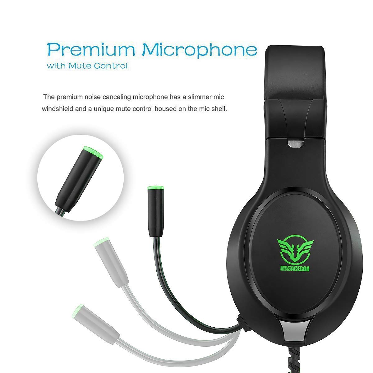 MASACEGON H-10 Gaming Headset - Noise Cancelling, Over-Ear, 3.5mm, Green-Black, Compatible with Xbox One, PS4, Nintendo Switch