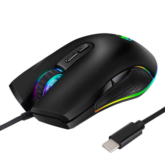 HXMJ RGB LED Wired Gaming Mouse, USB-C for MacBook/PC, M01 Model, Black