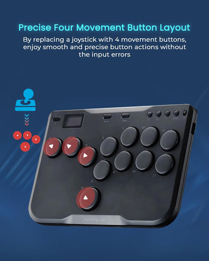 JZW-Shop Haute42 Arcade Stick P12 - All-Button Fight Controller for Switch, PC, PS4, PS3, Steam Deck, Turbo & RGB, Supports Hot-Swap