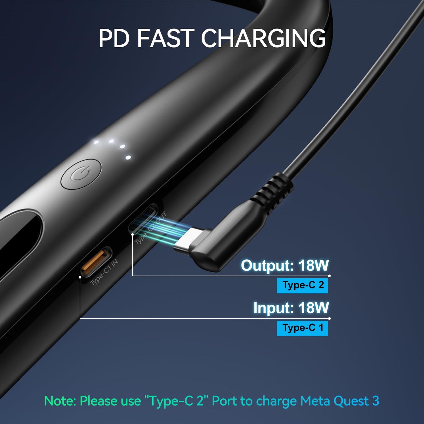 NEWDERY Battery Pack for Meta Quest 3S/3, 10000mAh, PD Fast Charger, Black