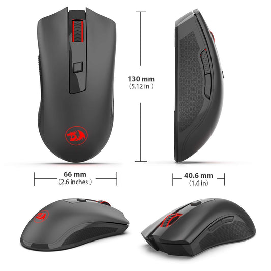 Redragon M652 Wireless Gaming Mouse - 2.4G, 5 DPI Levels, 6 Buttons, Black, Portable for Desktop & Laptop