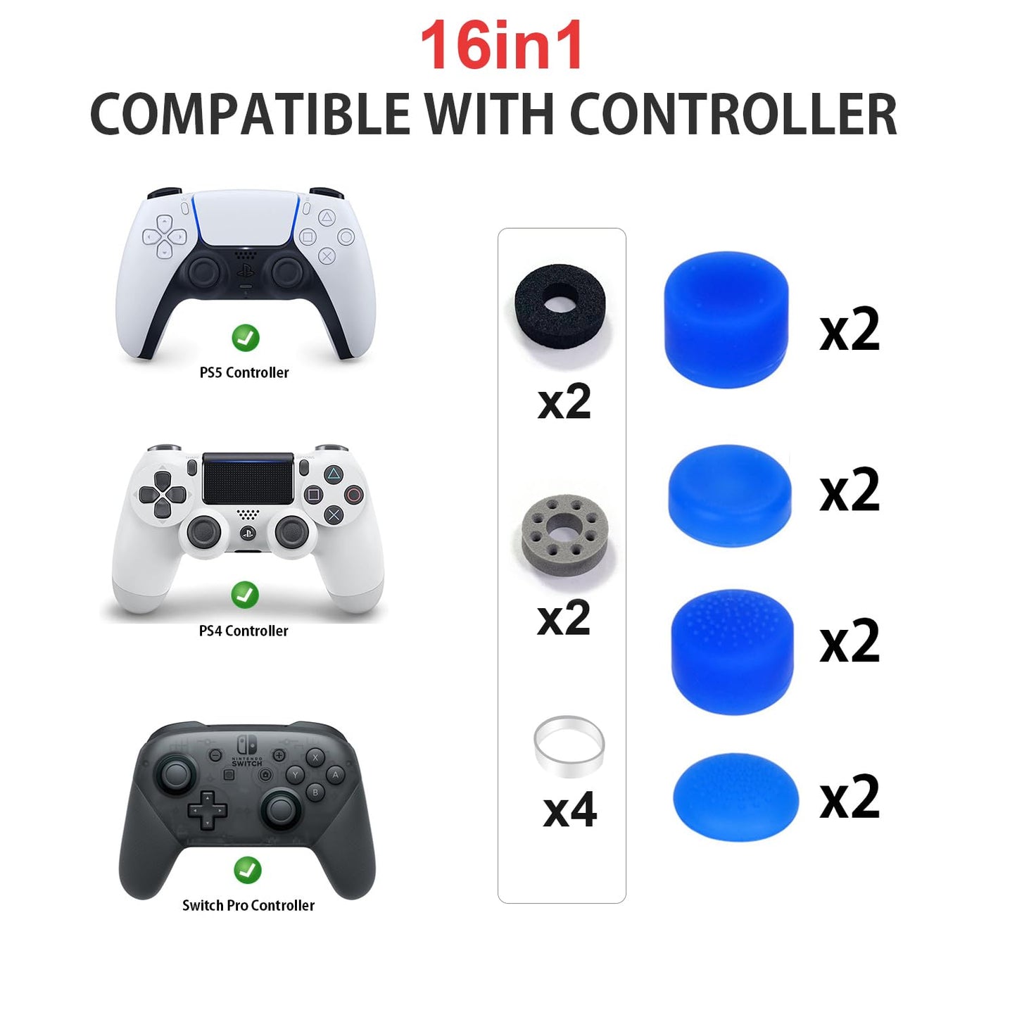 ZHI-NYLLDJS FPS Thumb Grip Gamepad - Antislip Joystick Caps for PS5/4 & Switch Pro - Blue Set (16pcs)