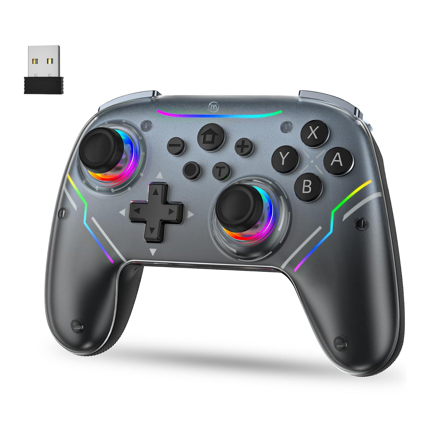 JDDWIN Wireless Controller Compatible With Nintendo Switch 2/Switch/Switch Pro/PC/Steam Deck for Switch Controllers with Wake-up Hall Effect Joysticks and Triggers Bluetooth USB Adapter for PC (Black)