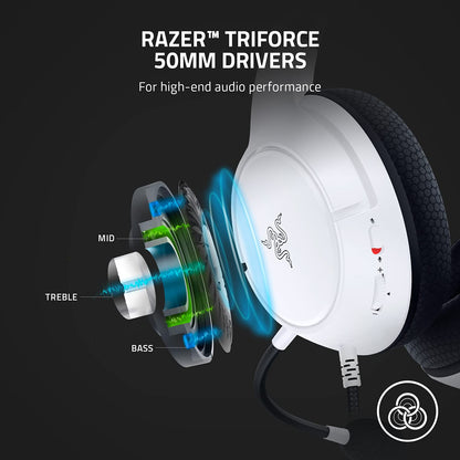 Razer Kaira X Wired Headset - TriForce 50mm Drivers, HyperClear Mic, White, Model RZ04-03970300-R3U1, Compatible with Xbox & PC