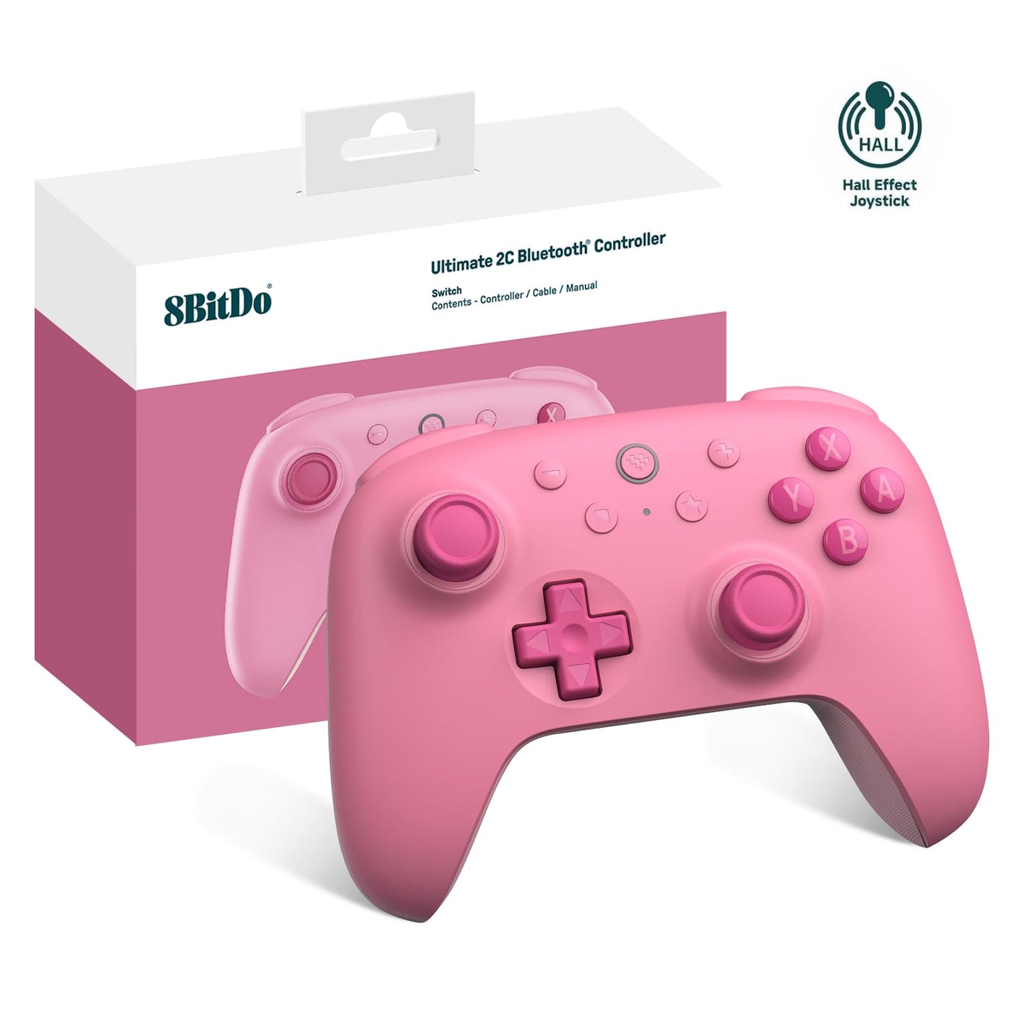 8Bitdo Ultimate 2C Bluetooth Controller (Hall Effect Joystick Update) - for Switch  with Remappable L4/R4 Bumpers  6-axis Motion Control  Rumble Vibration and Turbo Function (Pink)