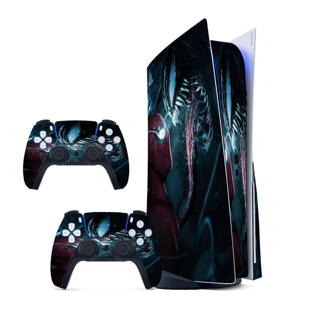 GADGETS WRAP Printed Vinyl Skin Sticker Decal for Sony PS5 PlayStation 5 Disc Edition Console & 2 Controller (Skin Only  Console & Controller not Included.) - Venom and Spider Multicolor