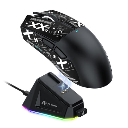 ATTACK SHARK X11 Ultra-Light Gaming Mouse, 22K DPI, 5 Programmable Buttons, Magnetic Charging Stand, Black&Sticker
