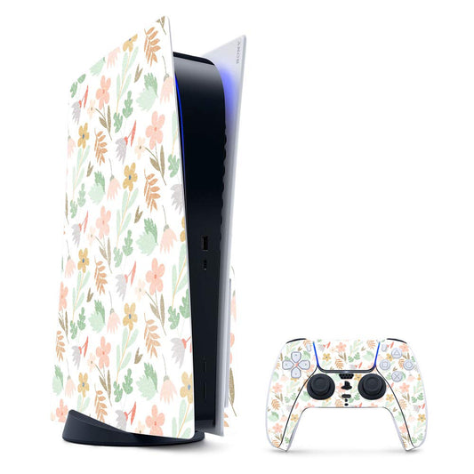 MightySkins Glossy Glitter Skin Compatible with PS5 / PlayStation 5 Bundle - Neutral Flowers | Protective  Durable High-Gloss Glitter Finish | Easy to Apply and Change Styles | Made in The USA