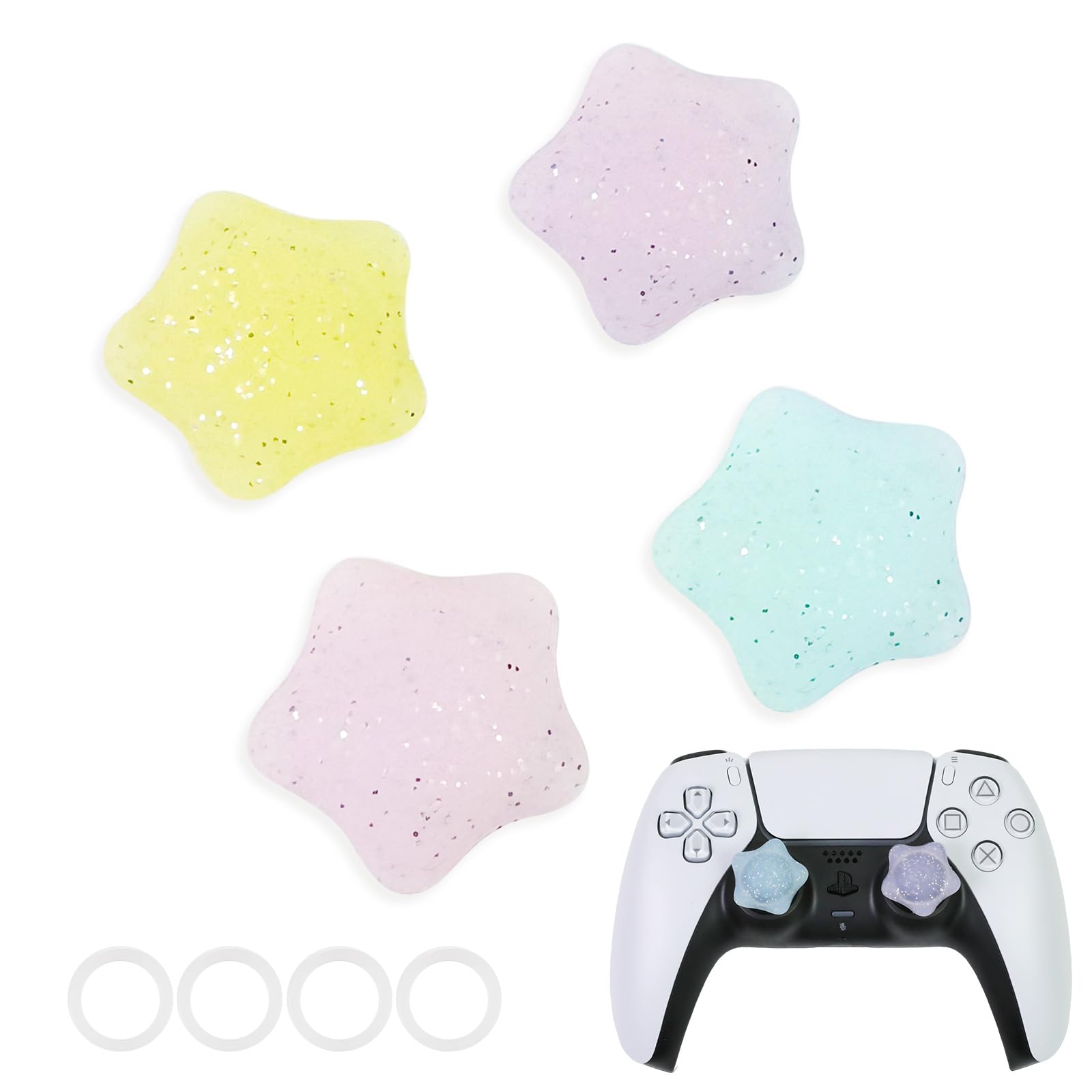 Flyingmage Glitter Star Switch 2 Joycon Thumb Grips Caps  4 PCS Cute Kawaii 3D Silicone Analog Thumbstick Button Cover for PS5/PS4  Xbox Series X/S  Xbox One  Switch PRO Controller Joystick Caps