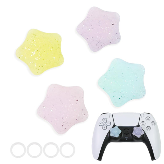 Flyingmage Glitter Star Switch 2 Joycon Thumb Grips Caps  4 PCS Cute Kawaii 3D Silicone Analog Thumbstick Button Cover for PS5/PS4  Xbox Series X/S  Xbox One  Switch PRO Controller Joystick Caps