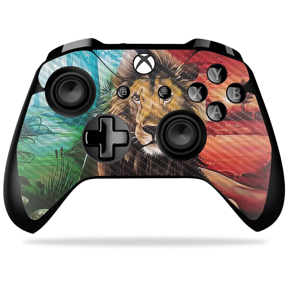 MightySkins Carbon Fiber Skin for Microsoft Xbox One X Controller - Split Lion | Protective  Durable Textured Carbon Fiber Finish | Easy to Apply  Remove  and Change Styles | Made in The USA