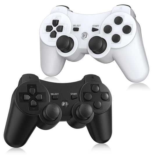 Yinjie 2 Pack Wireless Controller for PS3  Compatible with Playstation 3  with 2 Charging Cables (Black & White)