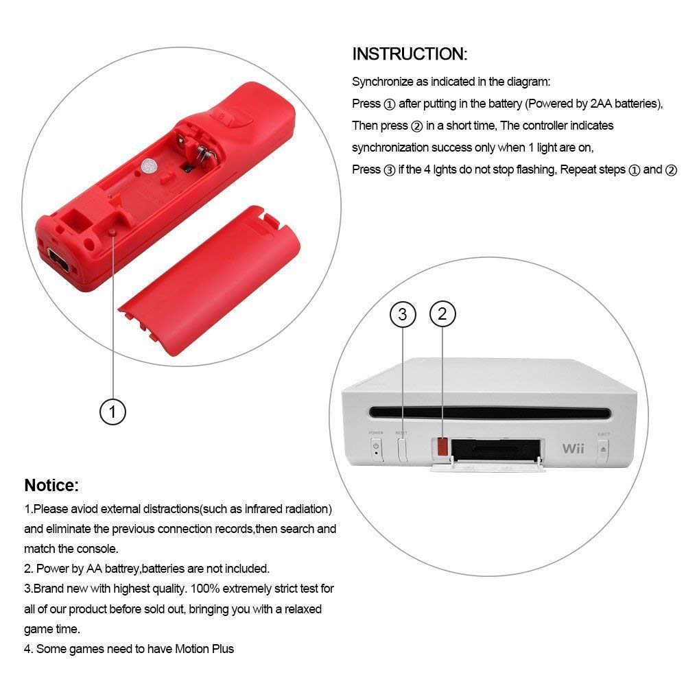 ZeroStory Wireless Controller & Nunchuck for Wii/Wii U - Red & Blue, Model FG02-13, with Silicone Case & Wrist Strap, 2 Packs