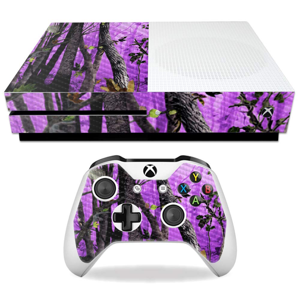 MightySkins Carbon Fiber Skin for Microsoft Xbox One S - Purple Tree Camo | Protective  Durable Textured Carbon Fiber Finish | Easy to Apply  Remove  and Change Styles | Made in The USA
