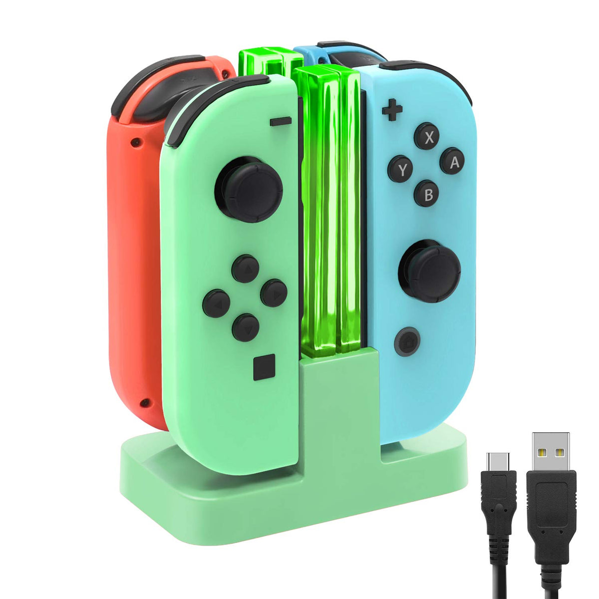 FASTSNAIL Charging Dock  Play/Plug USB Port  Type C Charging Cable  Compatible with Nintendo Switch Joy Cons & OLED Model Controller  Charger Stand Station with LED Indication (Green  2-Pack)