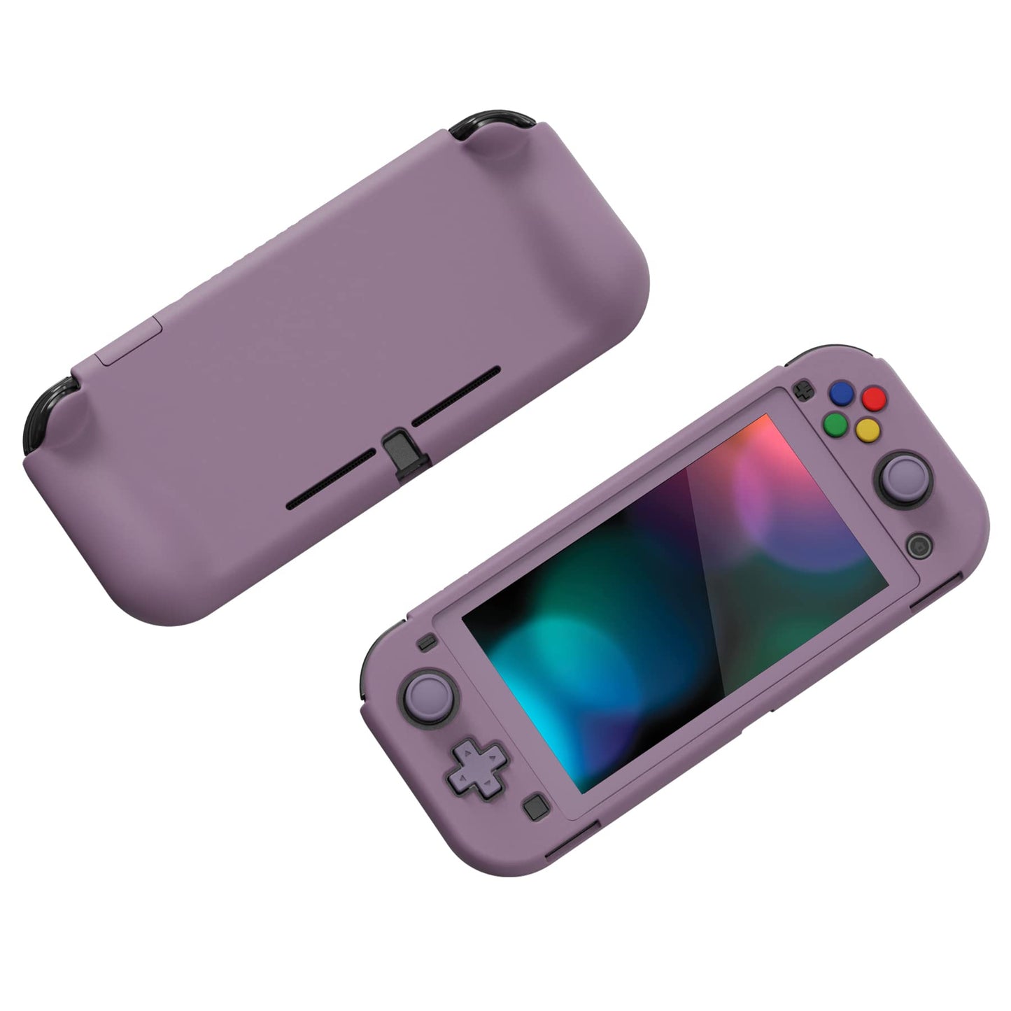PlayVital ZealProtect Case for Nintendo Switch Lite - Hard Shell, Ergonomic Grip, Screen Protector, Thumb & Button Caps - Dark Grayish Violet