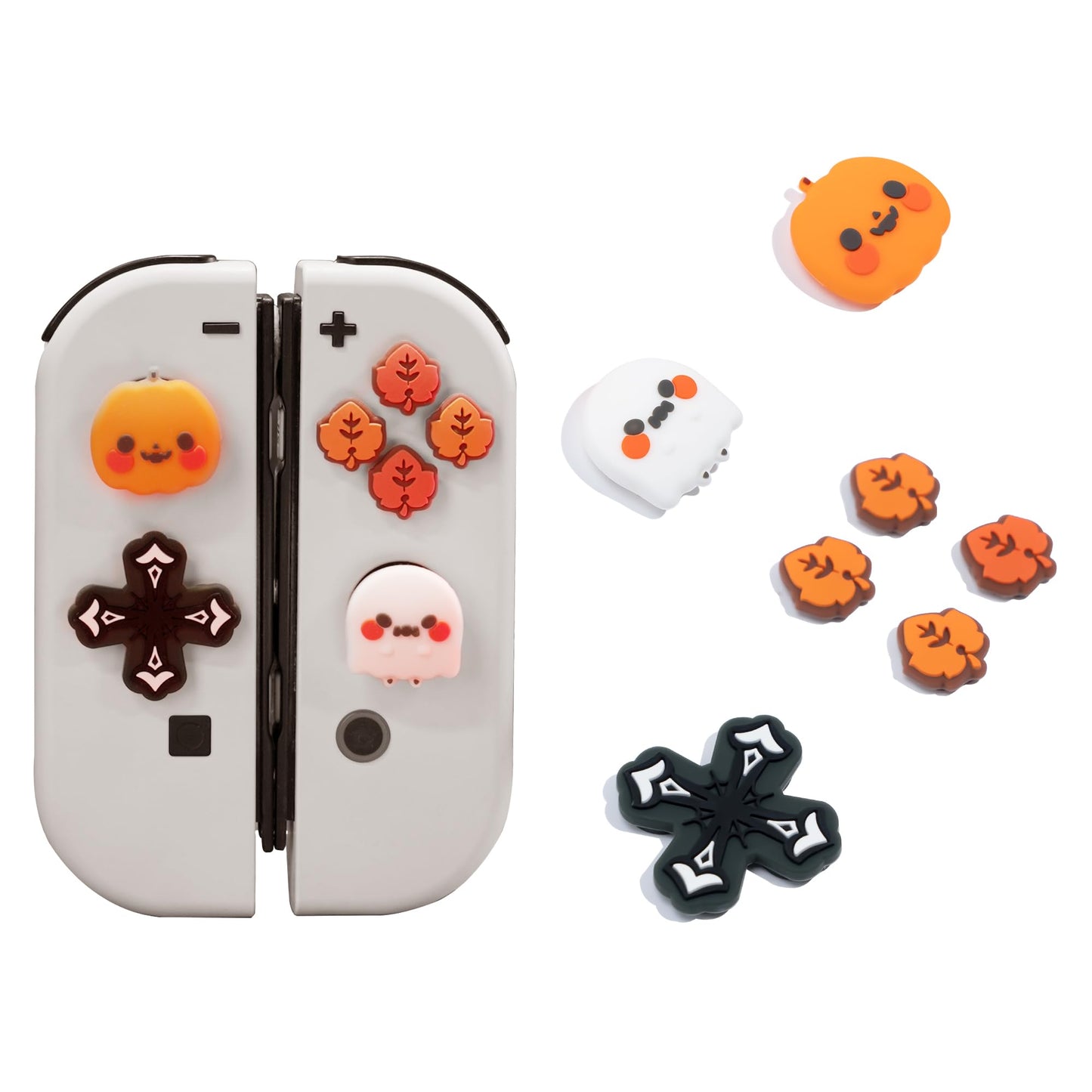 GeekShare Halloween Silicone Cross D-Pad Button Caps Set Joystick Cover - ABXY Key Buttons Sticker Compatible with Nintendo Switch/OLED Joy-Con - Pumpkin & Ghost