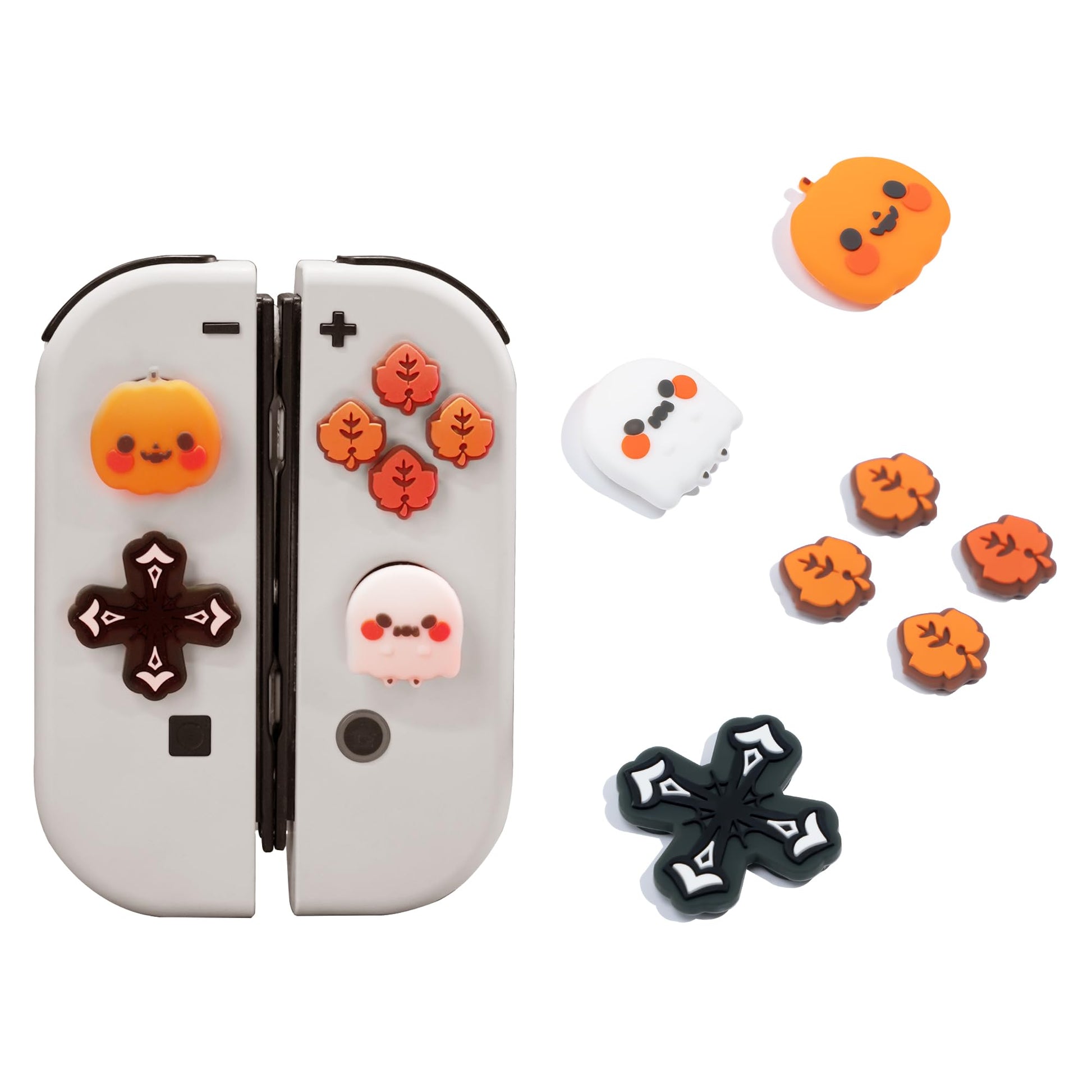 GeekShare Halloween Silicone Cross D-Pad Button Caps Set Joystick Cover - ABXY Key Buttons Sticker Compatible with Nintendo Switch/OLED Joy-Con - Pumpkin & Ghost