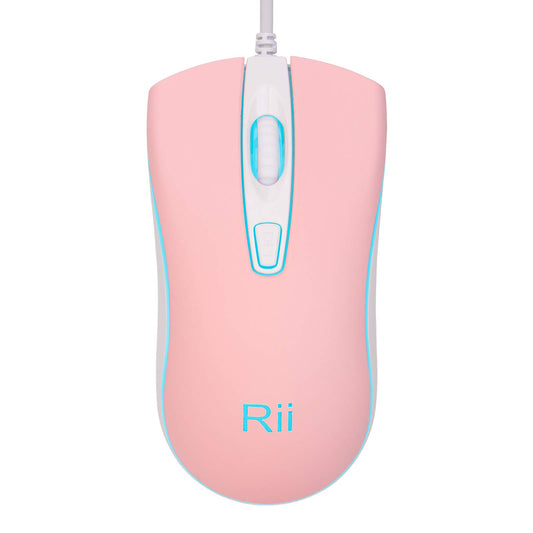 Rii Wired RGB Optical Mouse, 1600 DPI USB Computer Mouse for PC/Laptop/Chromebook - Pink
