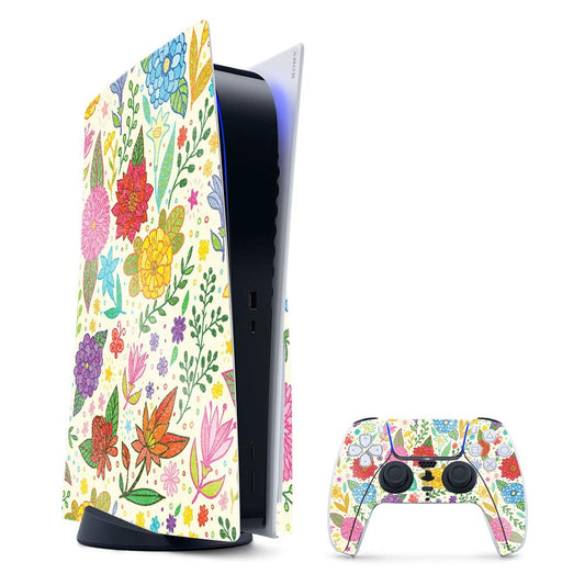 MightySkins Glossy Glitter Gaming Skin for PS5 / PlayStation 5 Bundle - Flower Garden | Durable High-Gloss Glitter Finish | Easy to Apply and Change Style | Made in The USA