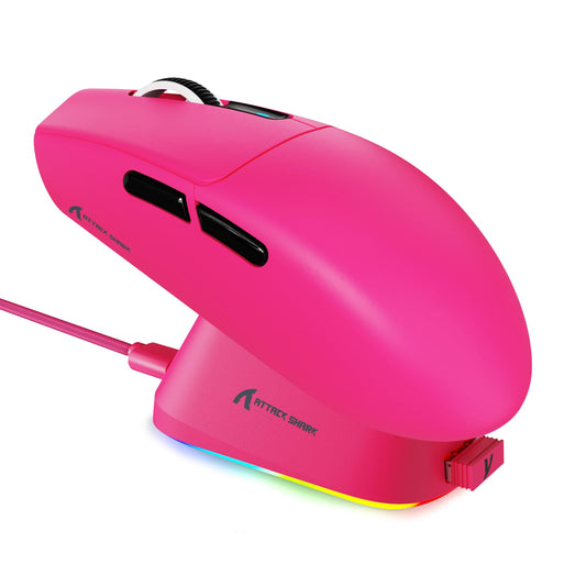 ATTACK SHARK G3PRO Wireless Gaming Mouse with RGB Charging Dock 2.4G/USB-C Wired/BT PAW3311 Optical Sensor 1K Polling Rate Adjustable 25K DPI 500mAh Battery Ultra Lightweight 59g Mice(Red)