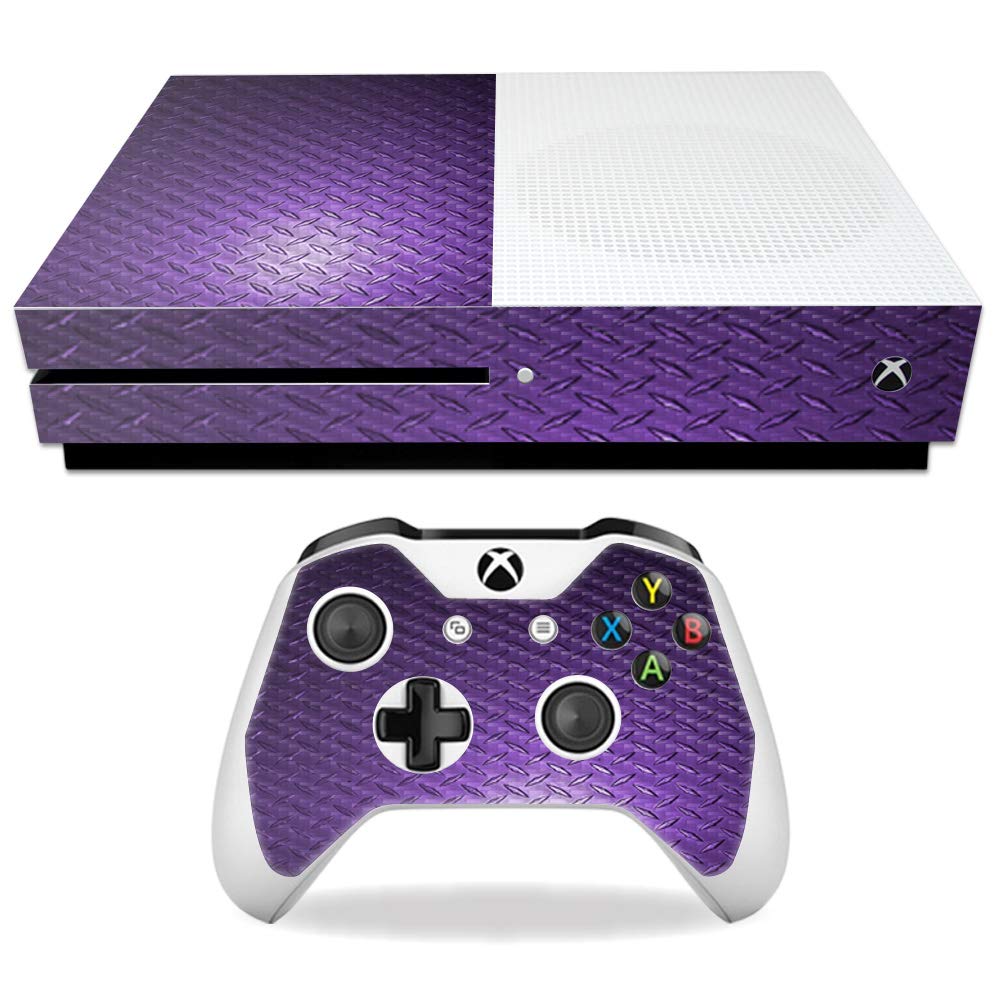MightySkins Carbon Fiber Skin for Microsoft Xbox One S - Purple Diamond Plate | Protective  Durable Textured Carbon Fiber Finish | Easy to Apply  Remove  and Change Styles | Made in The USA
