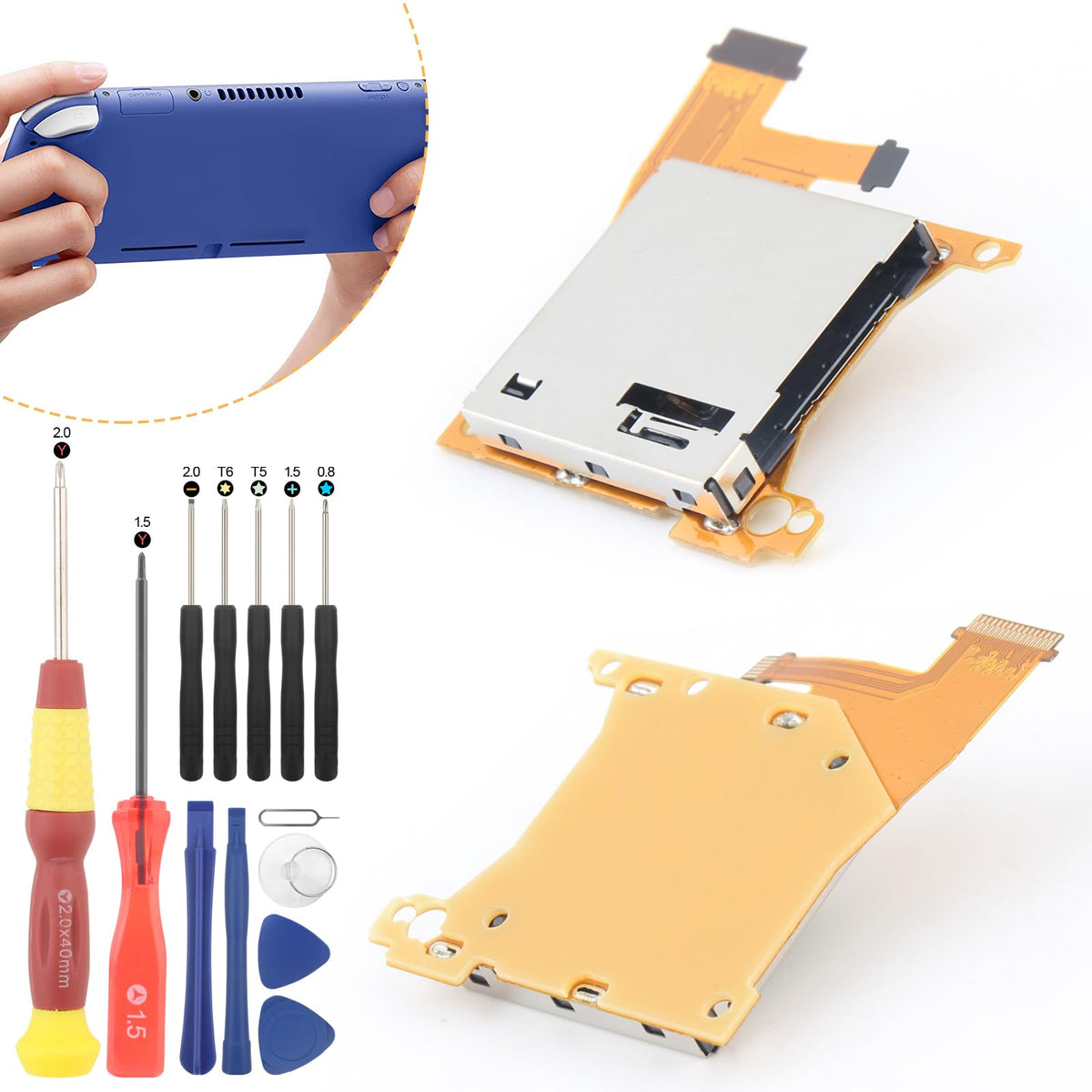 YWLRONG Game Card Reader Slot for Nintendo Switch Lite HDH-001 HDH01 Replacement Game refill unit Socket Board Jack Port Assembly with Repair Tools