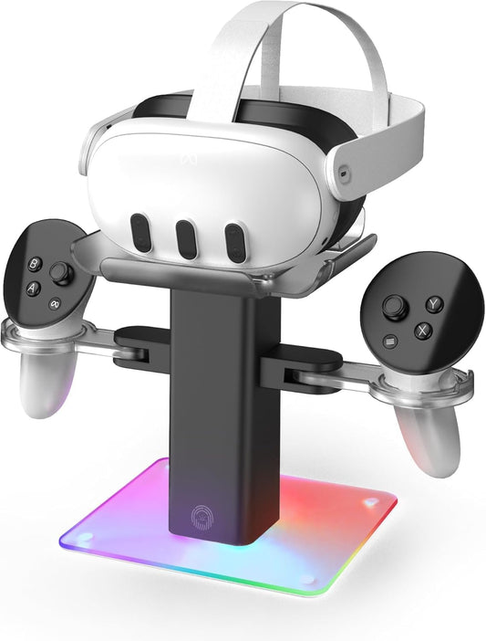 TicEaik Charging Display Stand Compatible with Quest 3s/ Quest 3/ Quest 2 VR Stand Holder, VR Headset Fast Charging Dock with LE