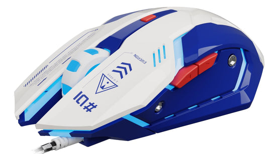 SEUNKWANG G10 Wired Gaming Mouse with RGB Backlight, 3200 DPI, Ergonomic Design, White-Blue