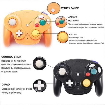 VTone Wireless Game Controller - 2.4G Classic Gamepad for Wii/GameCube - Black and Orange (2 Pieces with Receiver Adapter)