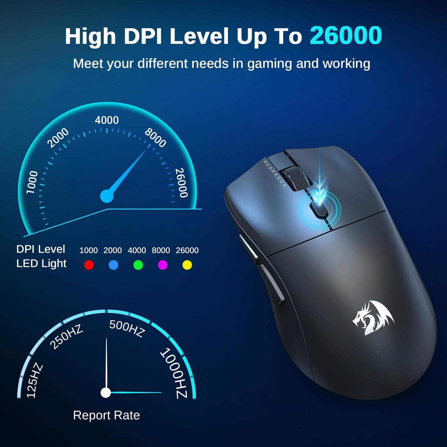 Redragon M815 Gaming Mouse - 44G Ultra-Light, 26000 DPI, 8K Polling Rate, Programmable Buttons, Black
