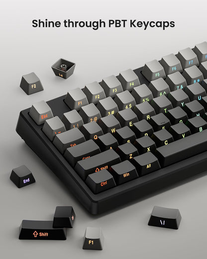 Kisnt Wireless Mechanical Keyboard, 75% Gasket Mounted, Bluetooth/USB-C, RGB Backlit, Hot Swappable, Gradient Gray, Model KN85