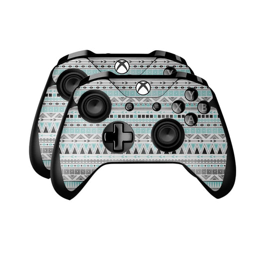 Glossy Glitter Skin Compatible with Microsoft Xbox One Controller (2 Pack) - Turquoise Tribal - Premium 3M Vinyl Protective Wrap Decal Cover - Easy to Apply | Crafted in The USA by MightySkins