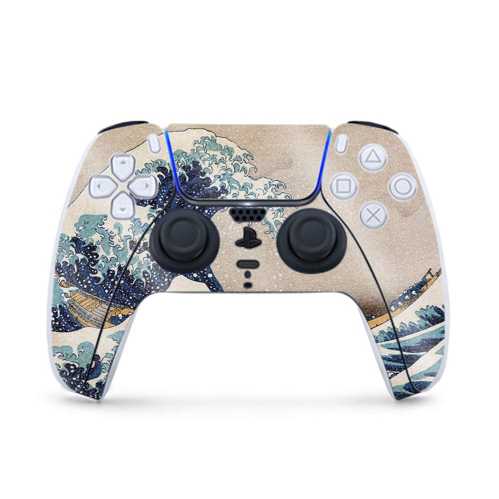 MightySkins Glossy Glitter Gaming Skin for PS5 / Playstation 5 Controller - Great Wave of Kanagawa | Durable High-Gloss Glitter Finish | Easy to Apply and Change Styles | Made in The USA