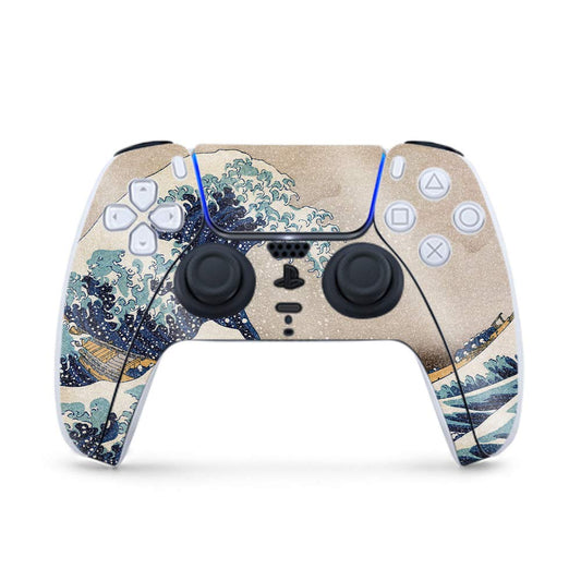 MightySkins Glossy Glitter Gaming Skin for PS5 / Playstation 5 Controller - Great Wave of Kanagawa | Durable High-Gloss Glitter Finish | Easy to Apply and Change Styles | Made in The USA