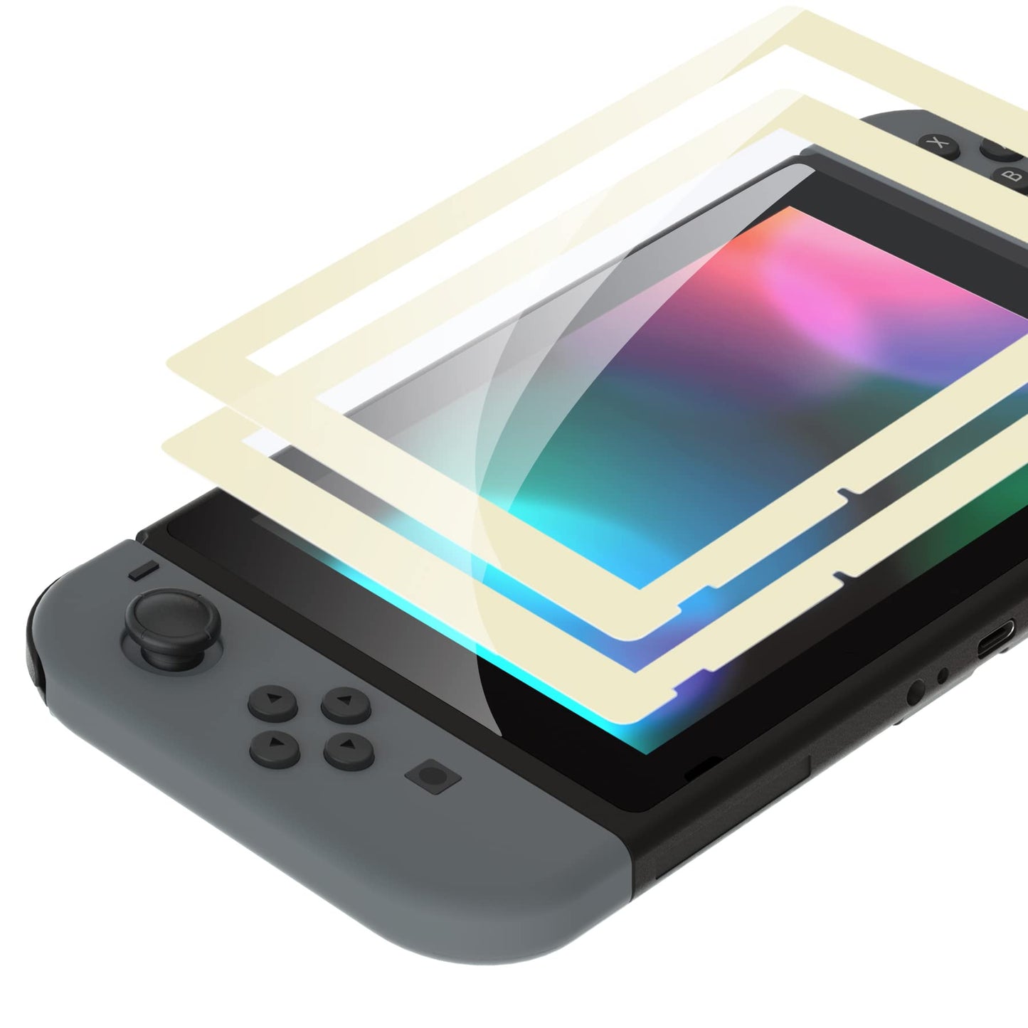 eXtremeRate 2 Pack Antique Yellow Border Transparent HD Clear Saver Protector Film  Tempered Glass Screen Protector for Nintendo Switch [Anti-Scratch  Anti-Fingerprint  Shatterproof  Bubble-Free]