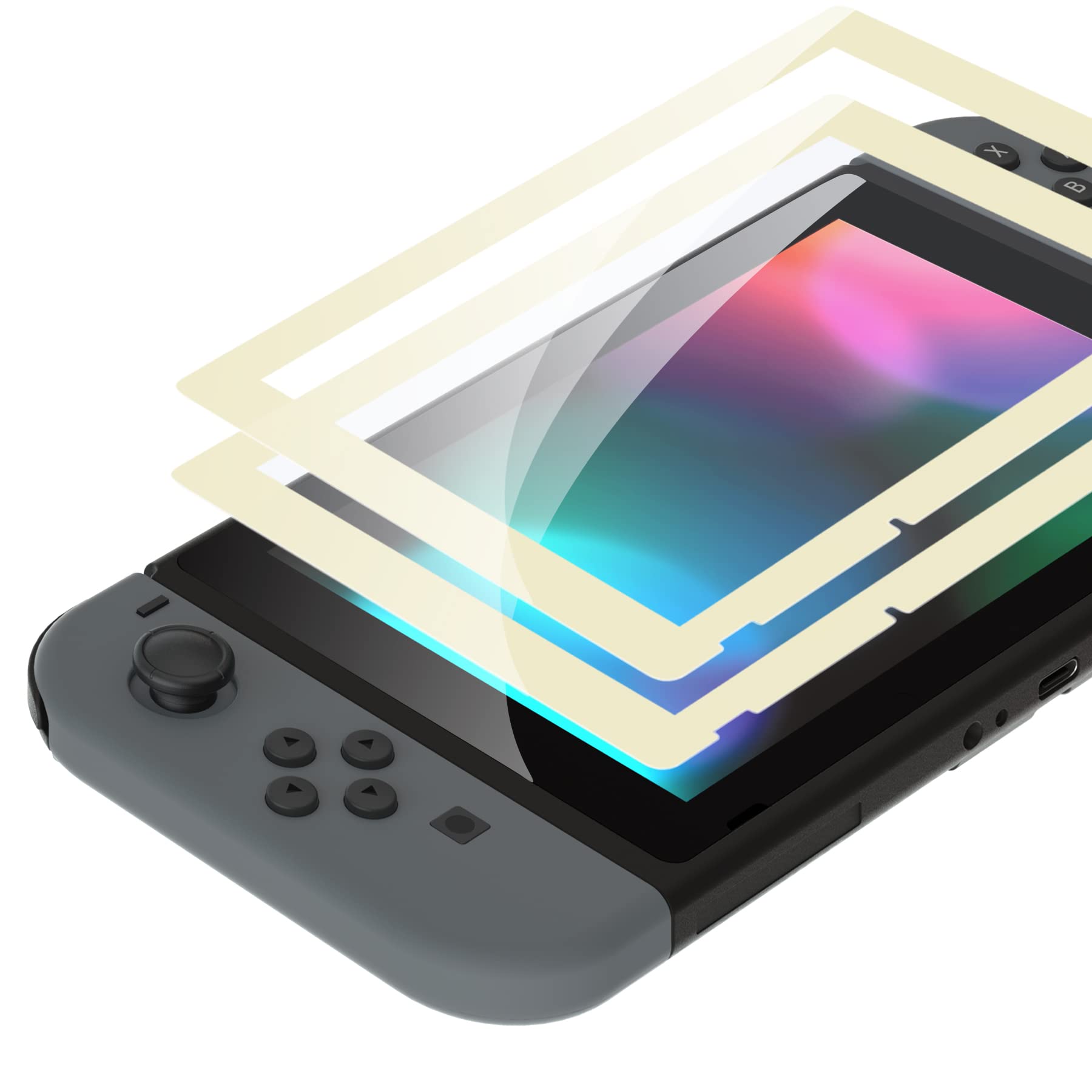 eXtremeRate 2 Pack Antique Yellow Border Transparent HD Clear Saver Protector Film  Tempered Glass Screen Protector for Nintendo Switch [Anti-Scratch  Anti-Fingerprint  Shatterproof  Bubble-Free]