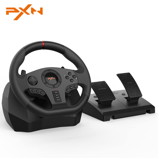 PXN V900 Gaming Steering Wheel - 270/900° Racing Wheel with Dual Vibration, Black, Compatible with PS4, PC, Xbox One, Switch