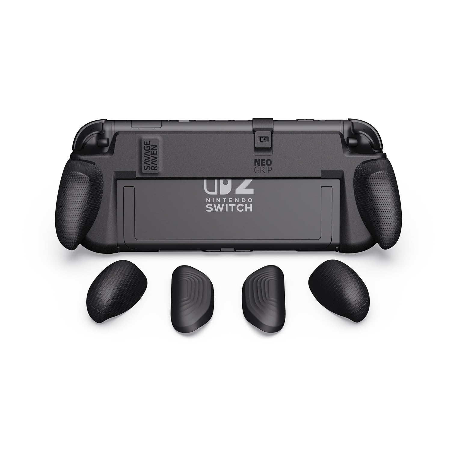 Savage Raven by Skull & Co. NeoGrip: an Ergonomic Grip Hard Shell with Replaceable Grips [to fit All Hands Sizes] for Nintendo Switch 2 - Black