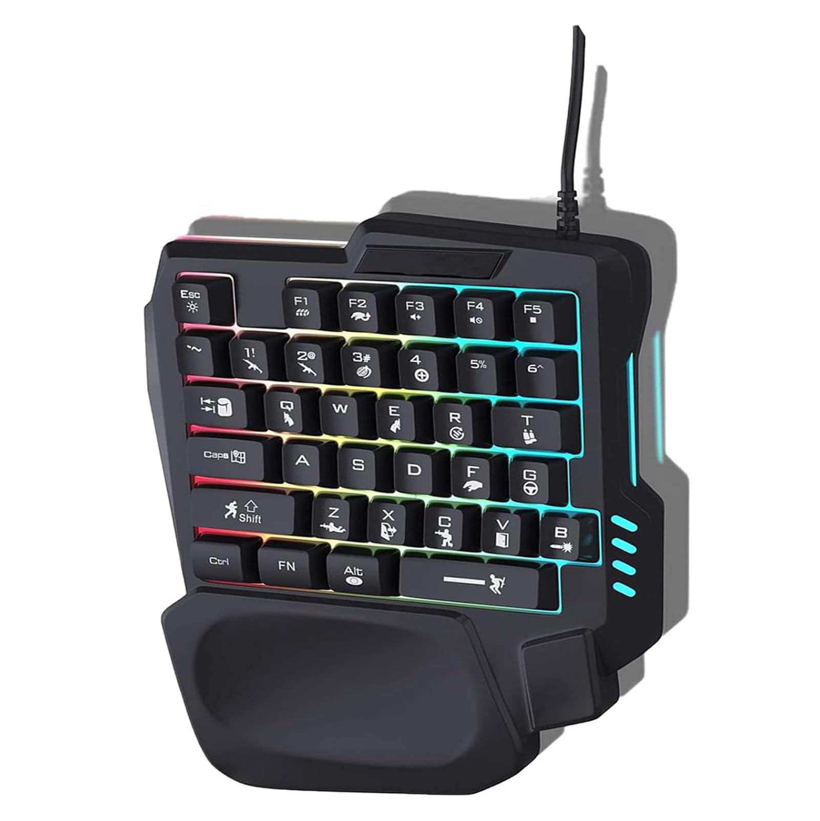 GONRIDASH One-Handed Gaming Keyboard  35 Keys  3 Color Backlight  Wide Palm Rest  Gaming Keyboard for Computer for Mobile Games