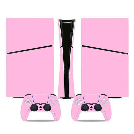Skin Sticker for PS5 Slim Console, Protective Cover Decal Wrap for Digital Edition Controller (Pink)
